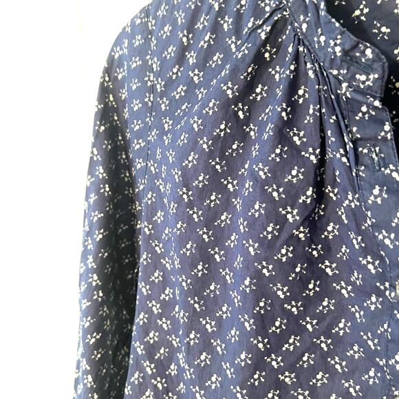 J. Crew navy blue + white v-neck cotton floral print tunic top long sleeve sz 0 - Picture 4 of 8